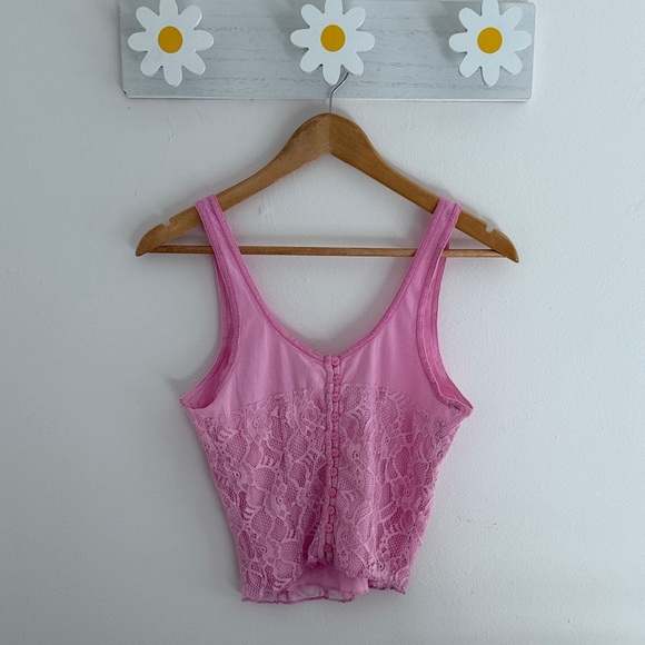 Free People Cosette Corset Tank button-up top with a floral lace overlay pink - Picture 4 of 16